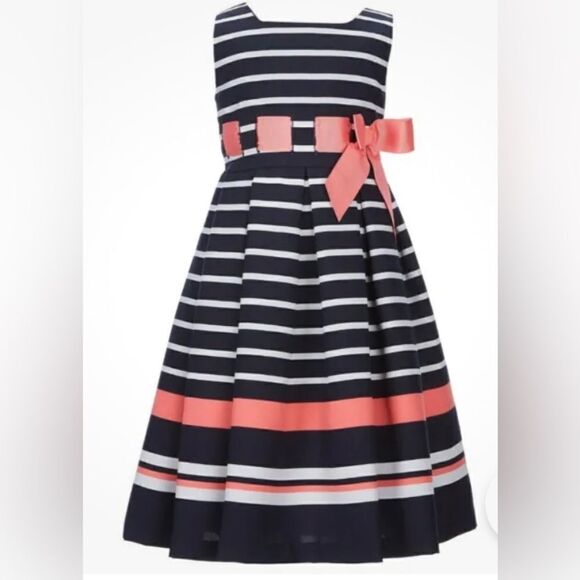 Jessica Ann Striped Coral Ribbon Push-Thru Fit & Flare Dress sz 3T - Picture 1 of 5